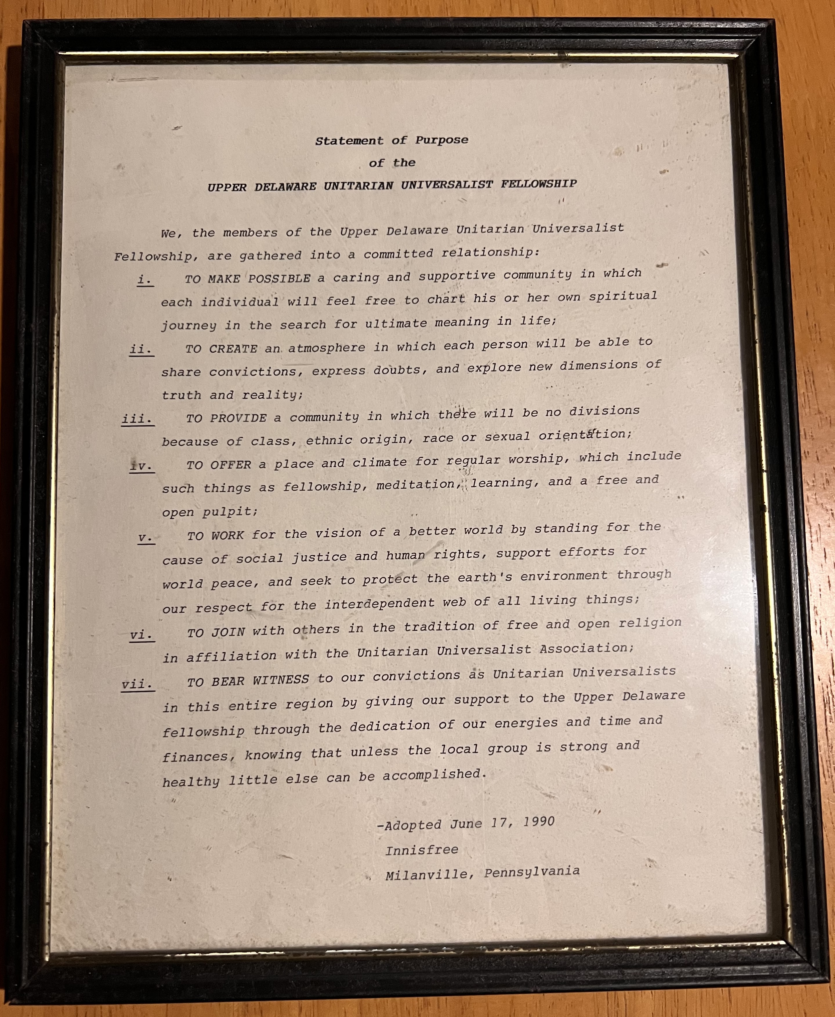 Statement of Purpose, adopted 6/17/1990